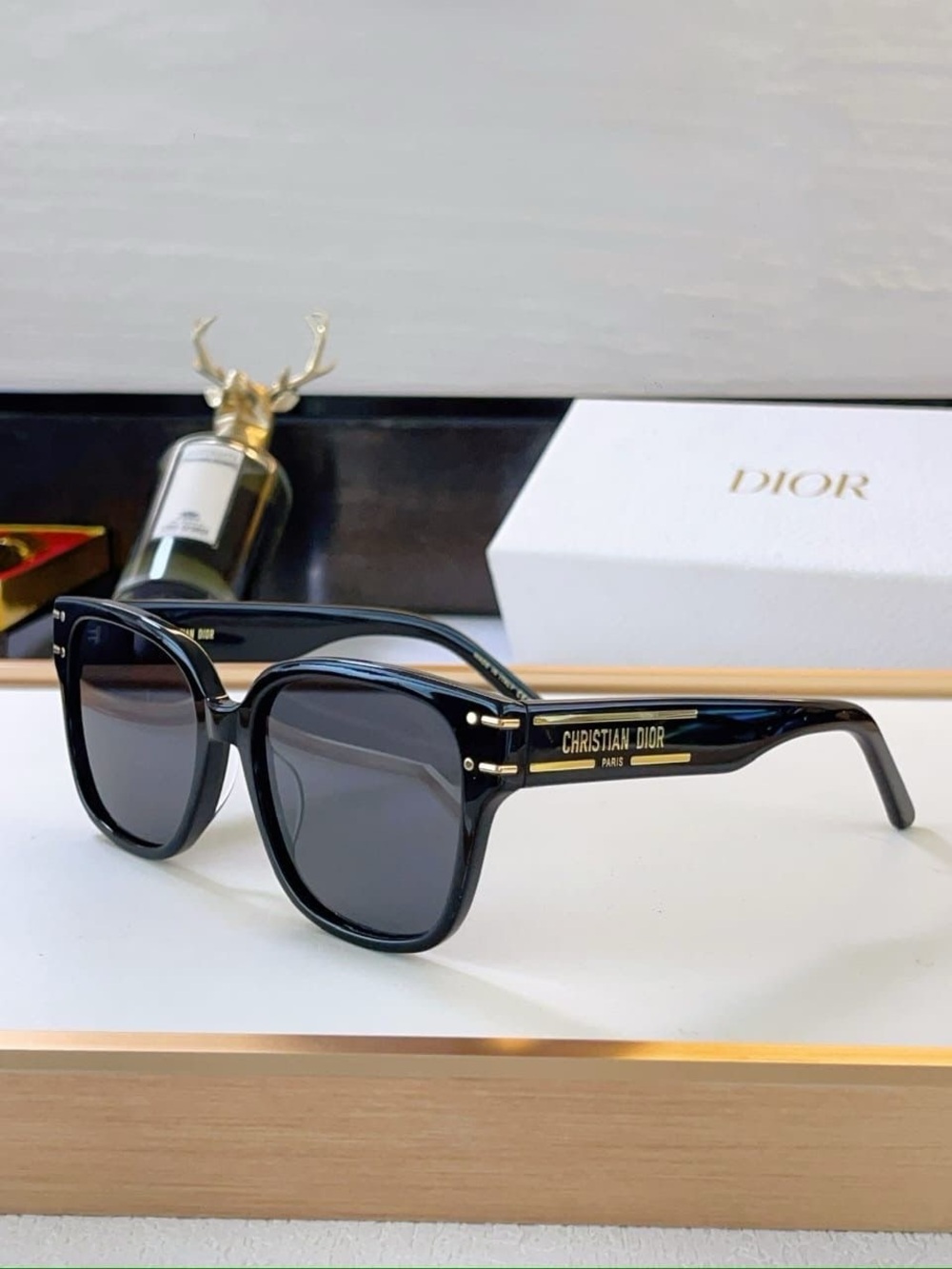 Christian Dior Black Square Sunglasses with Dark Gold Lenses - Picture 1 of 12